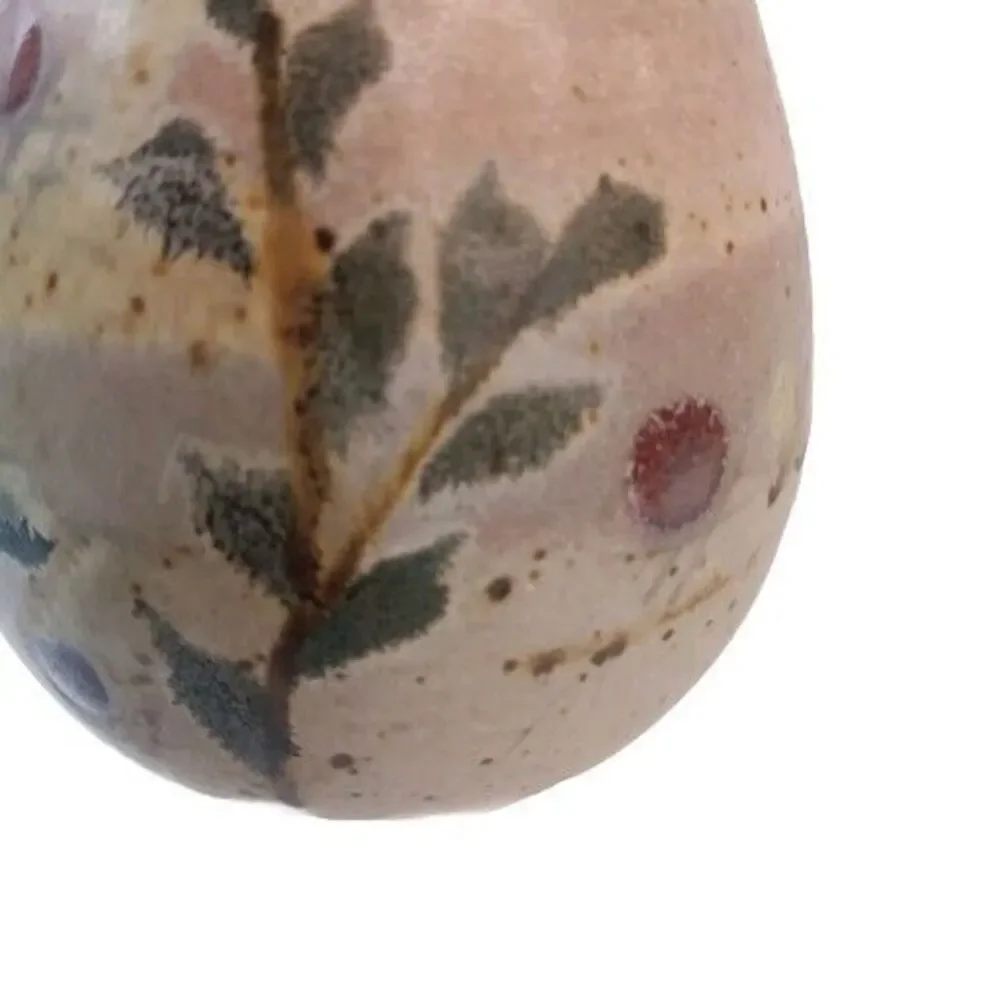 Bridget Hauser Signed Art Pottery Vase Pastels Pink Green Leaves Speckled 5